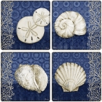 CoasterStone Seramik Bardak Altl (Mavi Deniz Desenli, 4 Adet)
