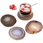 AMOYSTONE Kahverengi Agate Bardak Altl Set (4 Adet)