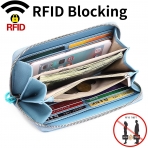 GOIACII RFID Korumal Kadn Deri Czdan (Mavi)
