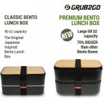 GRUB2GO Premium Bamboo Blmeli Beslenme Kutusu (L, Siyah)