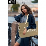 KEHO Travel Yaz�l� Kanvas Plaj �antas� (Krem)