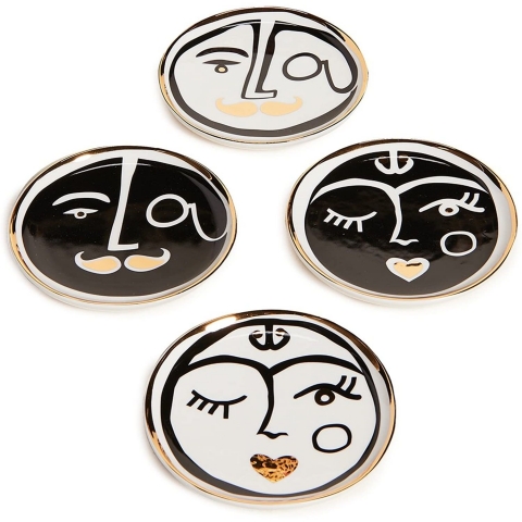 Jonathan Adler Dekoratif Bardak Altl(4 adet)(Beyaz-Siyah)