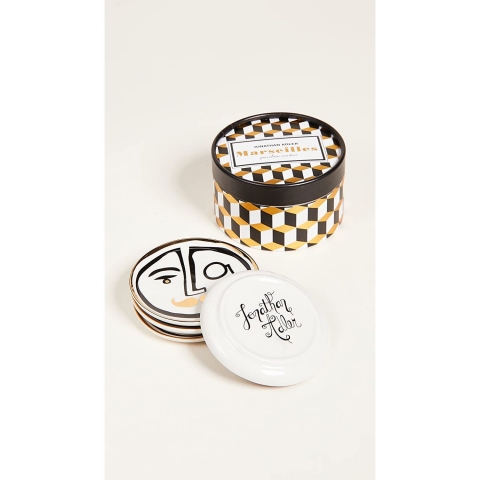 Jonathan Adler Dekoratif Bardak Altl(4 adet)(Beyaz-Siyah)