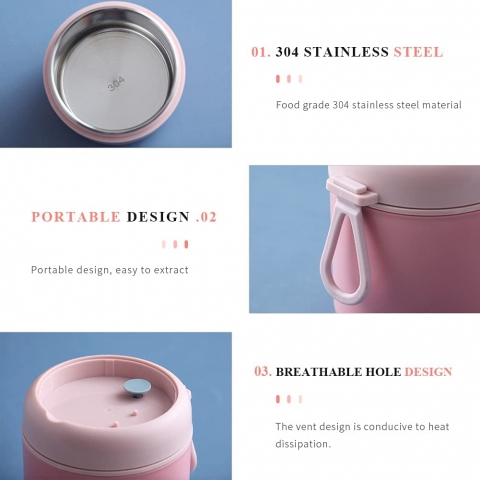 SMALLSHS 400ml elik Yemek Termosu(Pembe)