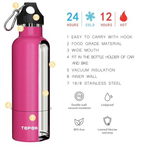 TOPOKO 740 mL elik Termos(Pembe)