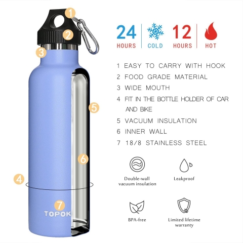 TOPOKO 740 mL elik Termos(Mavi)