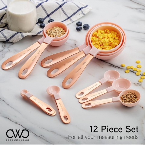 COOK WITH COLOR  12'li Paslanmaz �elik �l�� Ka����(Pembe)