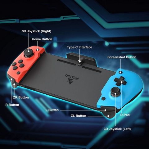 NexiGo Nintendo Switch in Ergonomik Oyun Konsolu (Mavi/Krmz)