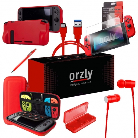 Orzly Nintendo Switch in Aksesuar Seti (Krmz)