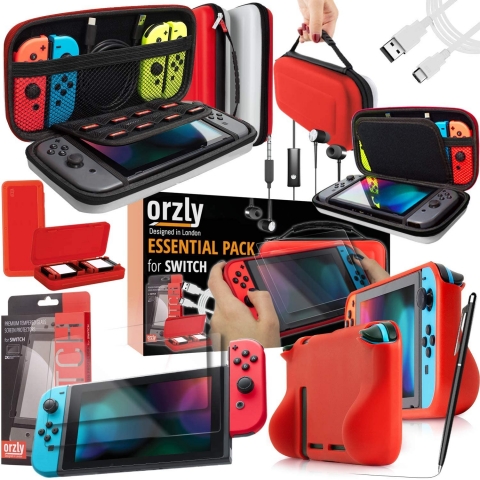 Orzly Nintendo Switch in Aksesuar Seti (Krmz/2)