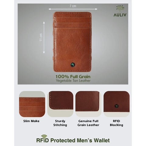AULIV RFID Korumal Erkek Deri Kartlk (Kahverengi)