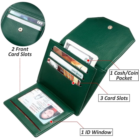 Badiya RFID Korumal� Kad�n Deri C�zdan (Ye�il)