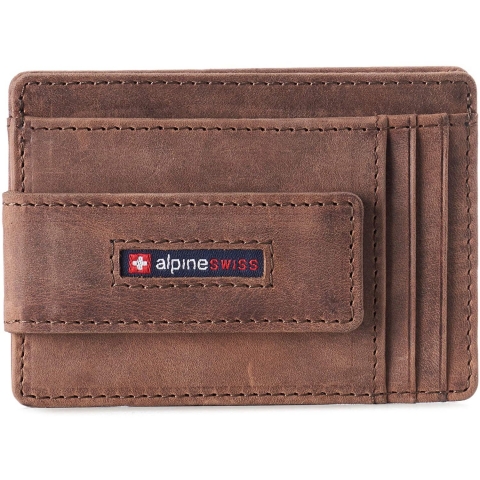 Alpine Swiss  RFID Korumal Erkek Deri Kartlk (Kahverengi)