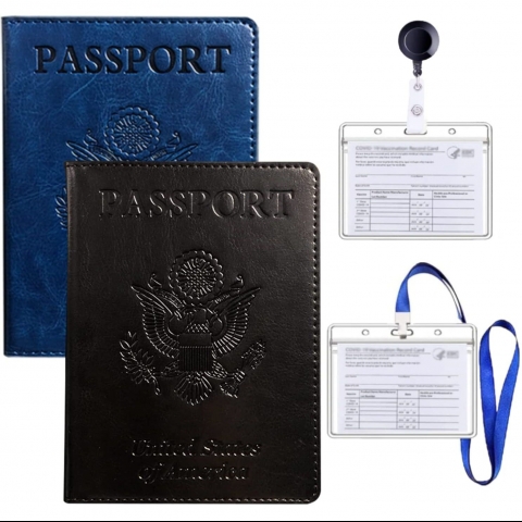 FULLBELL RFID Korumal Erkek Deri Pasaportluk(Siyah/Mavi)(2 Adet)