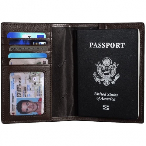 Banuce RFID Korumal Kadn Deri Pasaportluk (Kahverengi)