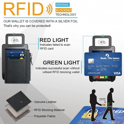 Aucuu RFID Korumal Erkek Deri Kartlk (Siyah)