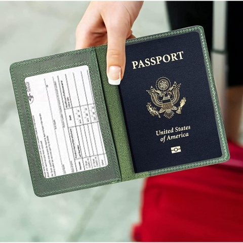 AGBIADD RFID Korumal Erkek Deri Pasaportluk (Yeil)
