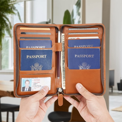 POLARE ORIGINAL RFID Korumal Kadn Deri Pasaportluk (Brown)