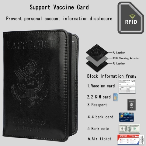 GDTK RFID Korumal Kadn Deri Pasaportluk (Siyah)