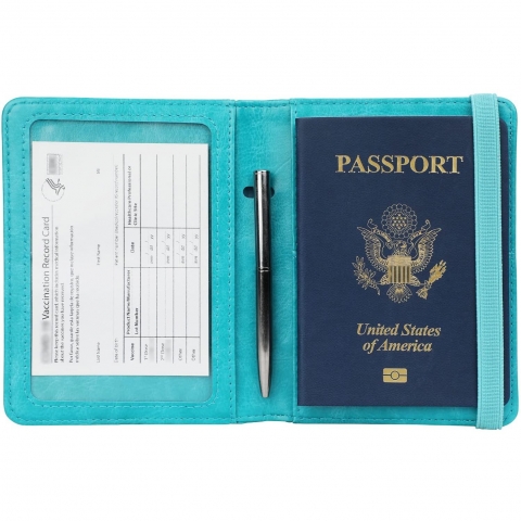 GDTK RFID Korumal Kadn Deri Pasaportluk (Sky Blue)