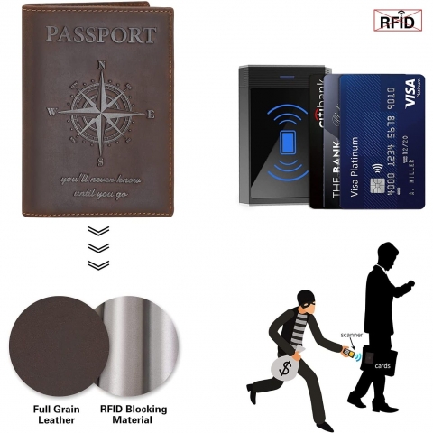 POLARE ORIGINAL RFID Korumal Erkek Deri Pasaportluk(Kahverengi)
