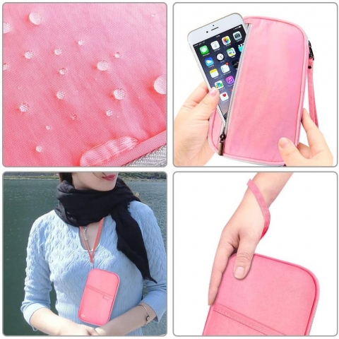 jiemei RFID Korumal Kadn Nylon Pasaportluk Czdan (Pembe)