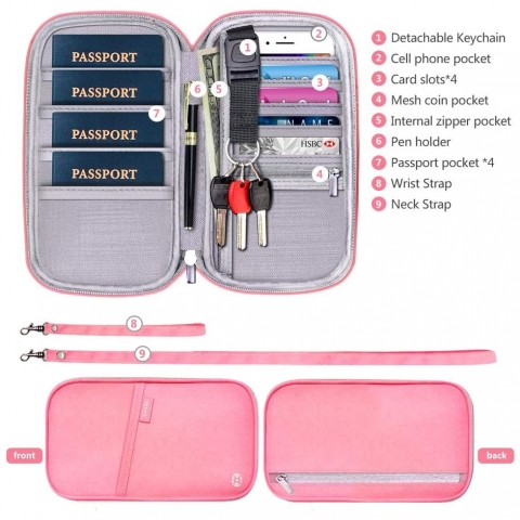 jiemei RFID Korumal Kadn Nylon Pasaportluk Czdan (Pembe)