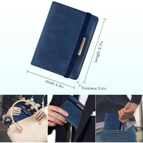 Caweet  RFID Korumal Kadn Deri Pasaportluk (Mavi)
