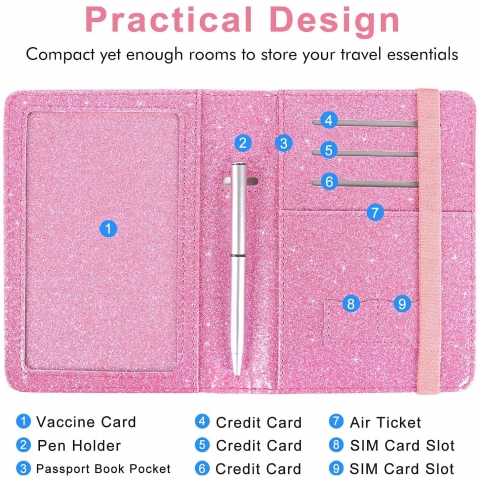 Caweet  RFID Korumal Kadn Deri Pasaportluk (Pembe)