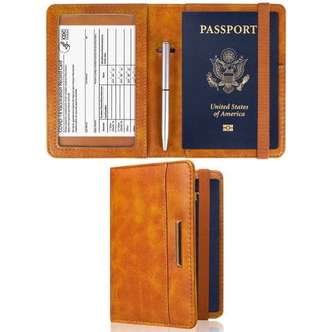 Caweet  RFID Korumal Kadn Deri Pasaportluk (Kahverengi)