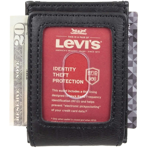 Levi's RFID Korumal Erkek Deri Kartlk (Siyah)