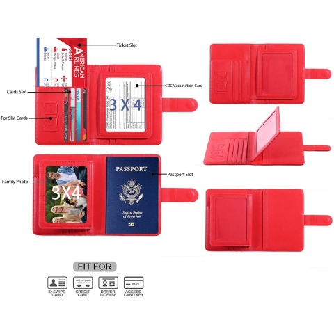 Rabbitale RFID Korumal Erkek Deri Pasaportluk (Krmz)
