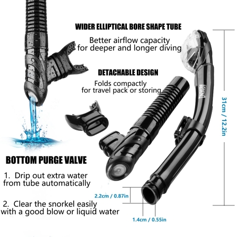 Aegend Dry Snorkel, Dive Mask Easy-Breath Free Diving Snorkel for