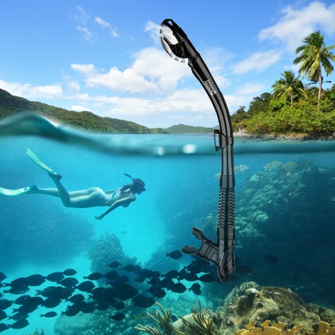 Aegend Dry Snorkel, Dive Mask Easy-Breath Free Diving Snorkel for