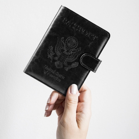 Anbelideb RFID Korumal Kadn Deri Pasaportluk (Siyah)