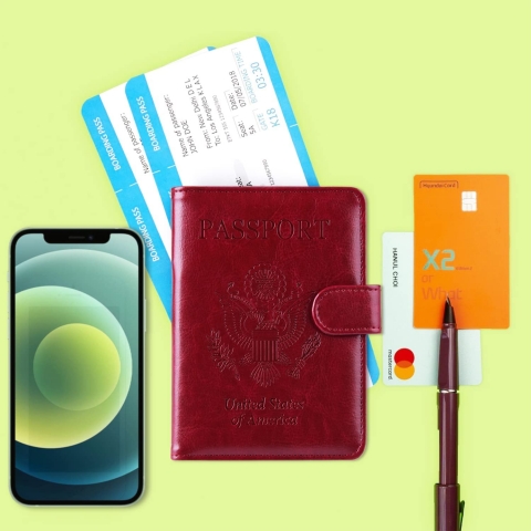Anbelideb RFID Korumal Kadn Deri Pasaportluk (Krmz)
