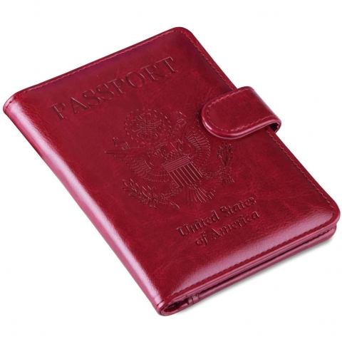 Anbelideb RFID Korumal Kadn Deri Pasaportluk (Krmz)