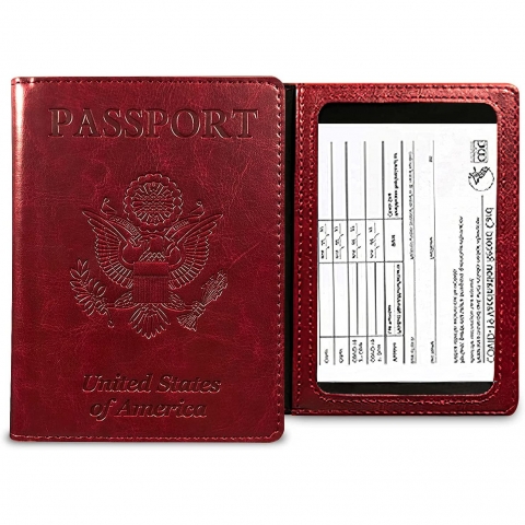 Oulsun RFID Korumal Erkek Deri Pasaportluk (Krmz)