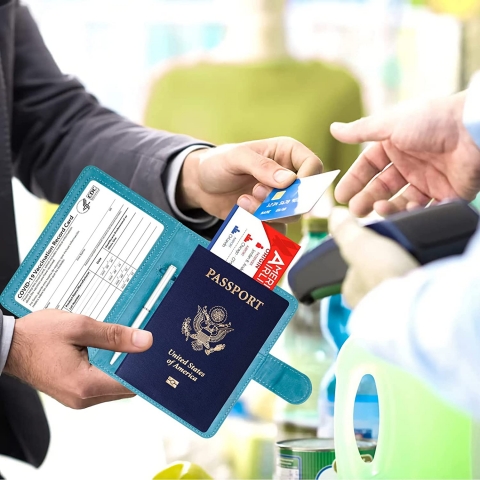 YIXXI RFID Korumal Kadn Deri Pasaportluk (Mavi)