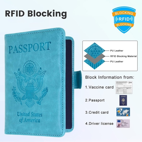 YIXXI RFID Korumal Kadn Deri Pasaportluk (Mavi)