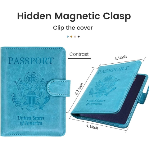 YIXXI RFID Korumal Kadn Deri Pasaportluk (Mavi)