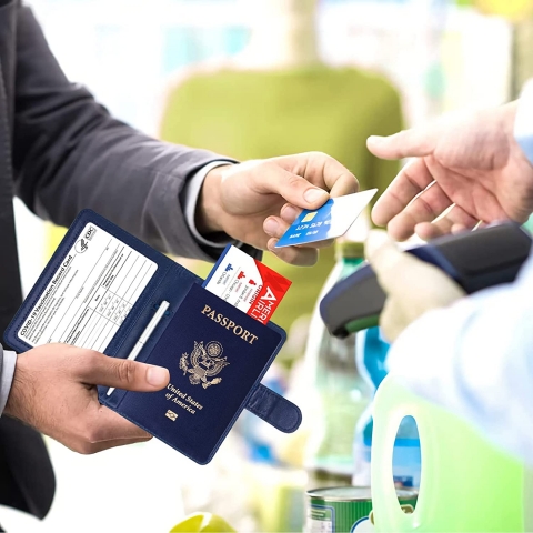 YIXXI RFID Korumal Kadn Deri Pasaportluk (Lacivert)