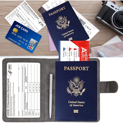 YIXXI RFID Korumal Kadn Deri Pasaportluk (Gri)