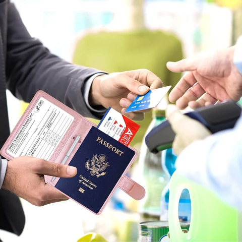 YIXXI RFID Korumal Kadn Deri Pasaportluk (Pembe)