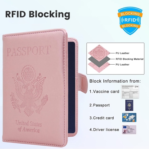 YIXXI RFID Korumal Kadn Deri Pasaportluk (Pembe)