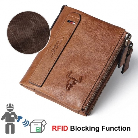 MING CLAN RFID Korumal Erkek Deri Czdan(Ak Kahverengi)
