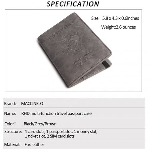 MACCINELO RFID Korumal Deri Pasaportluk(Gri)