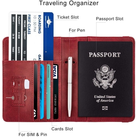 WALNEW RFID Korumal Deri Pasaportluk (Krmz)