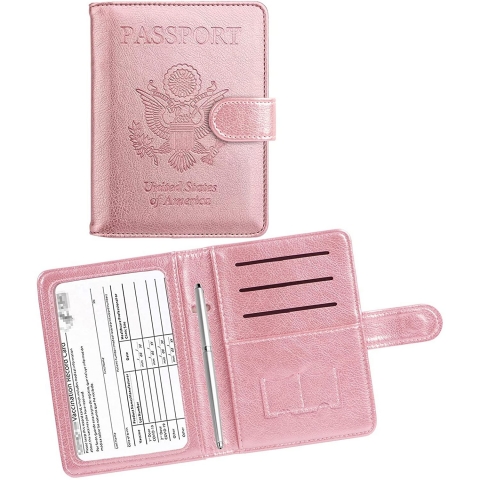 Zekkaome RFID Korumal Deri Pasaportluk (Rose Gold)