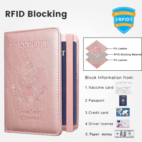 FocRelaxer RFID Korumal Kadn Deri Pasaportluk (Pembe)